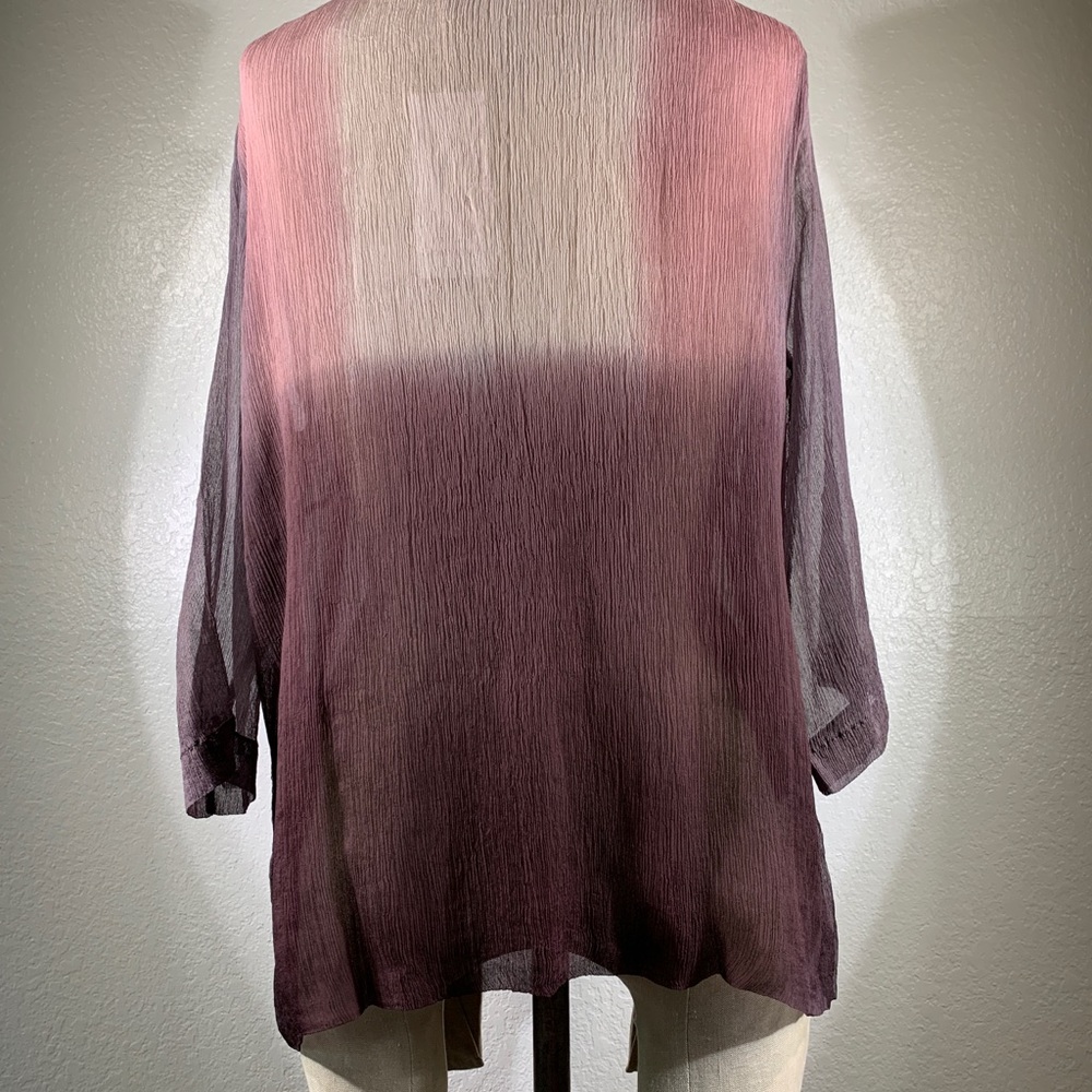 Viviana Uchitel Double Ply Silk Chiffon Flamingo Sunset Blouse NWT - Picture 3 of 5